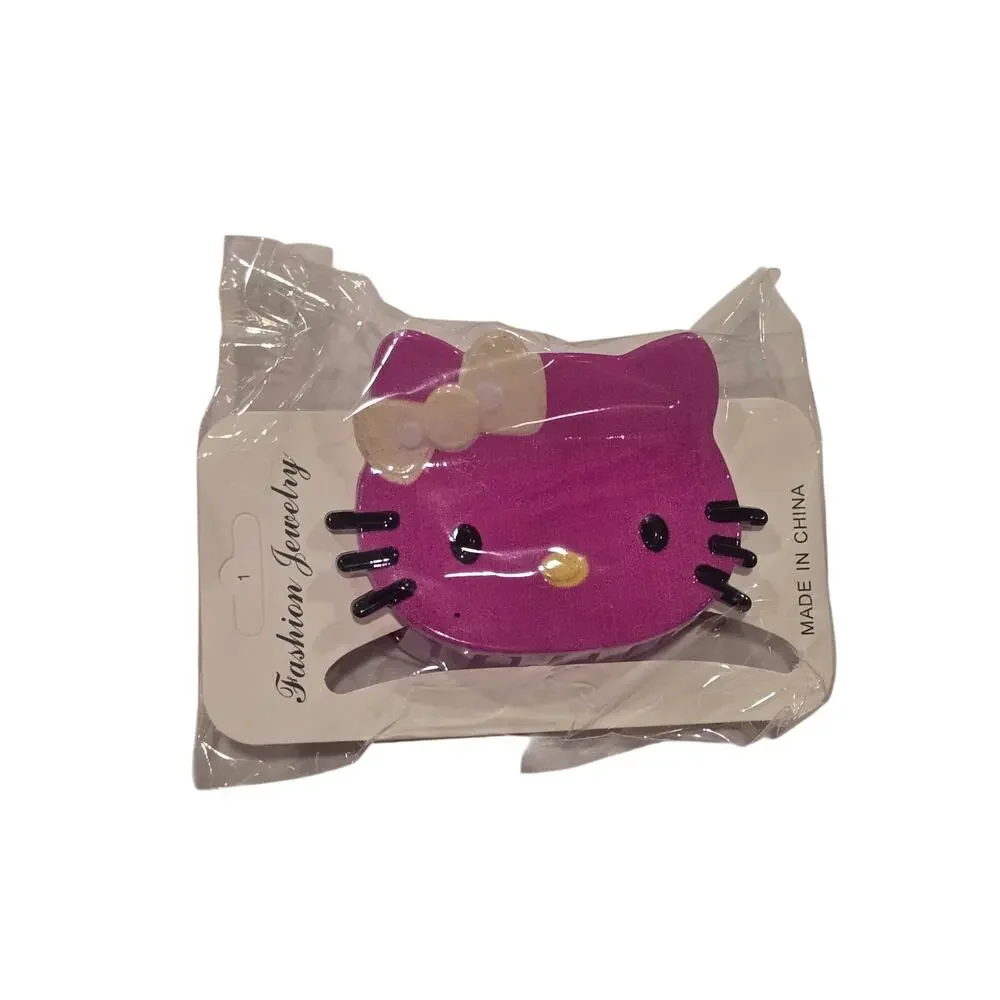 Hot Pink Cat Character Hair Claw Clip with Cream Bow